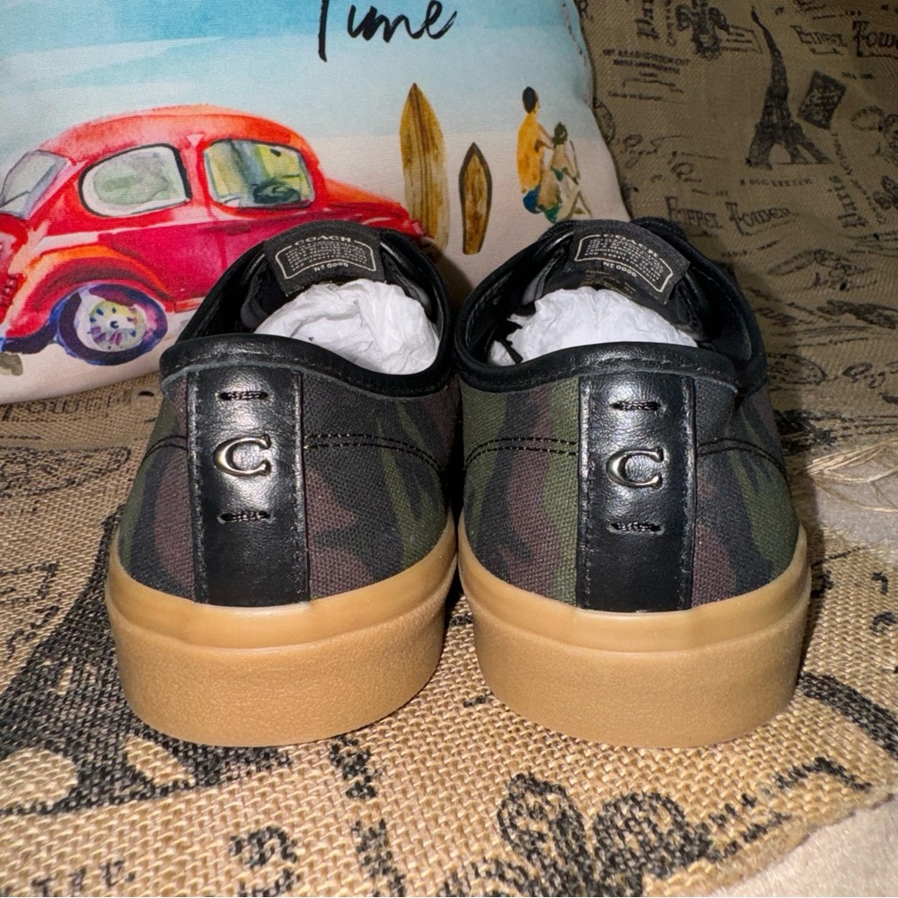 COACH NWOB! Men'S Green Canvas Camo Print Tennis Sneaker Size 7.5 - Picture 6 of 11